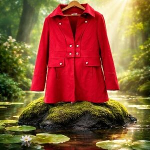 Luciano Dante Red Coat XL – Elegant Button Detail Jacket